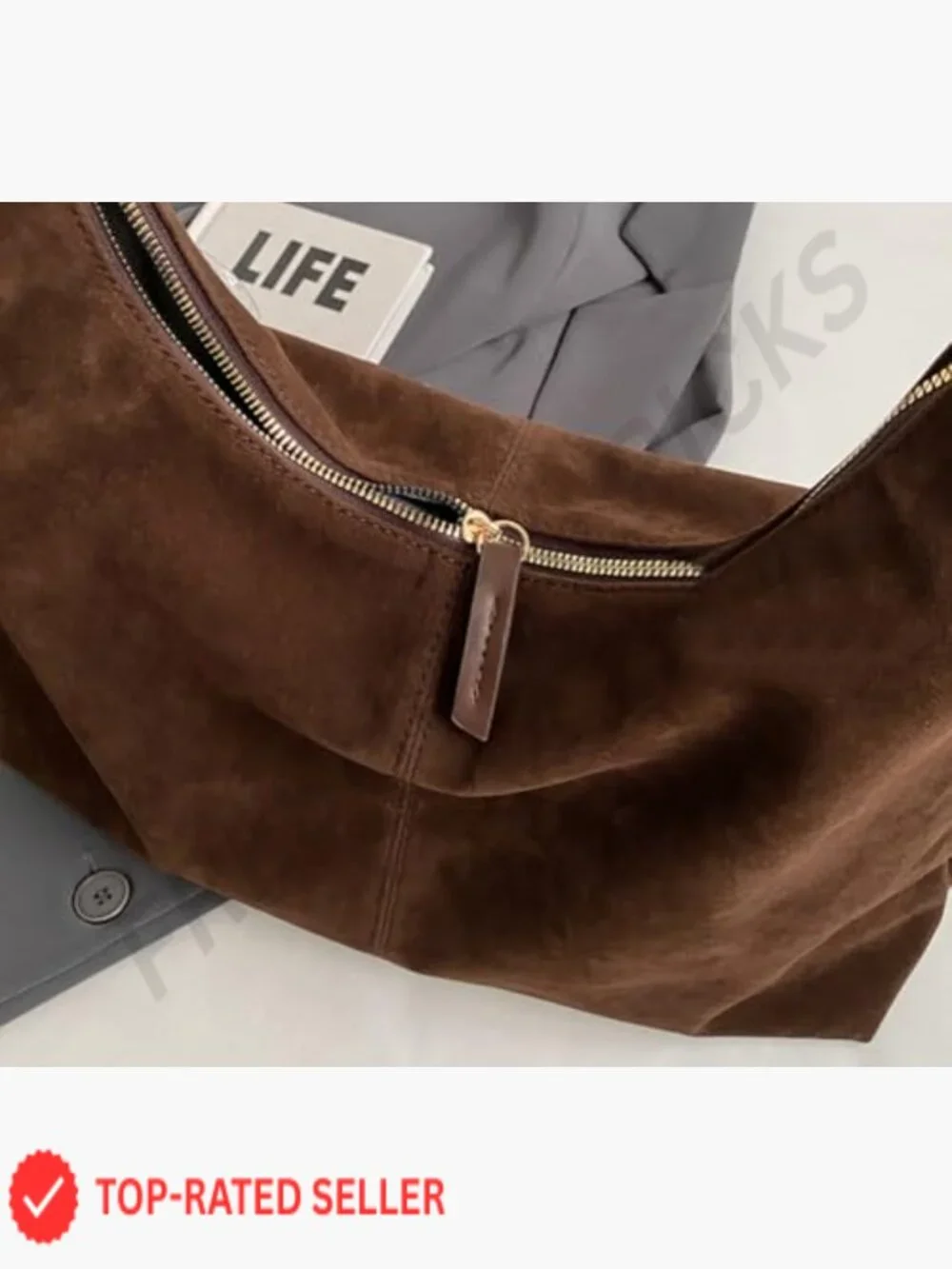 Classic Brown Suede Hobo Shoulder Bag